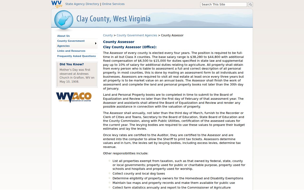 Clay County property records assessor page with the annual 60 percent assessment method
