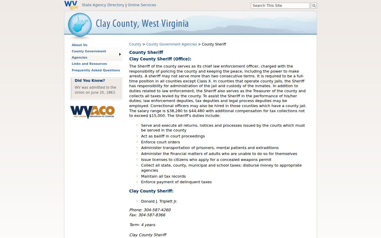 Clay County property tax records and delinquent tax duties on the Sheriff page