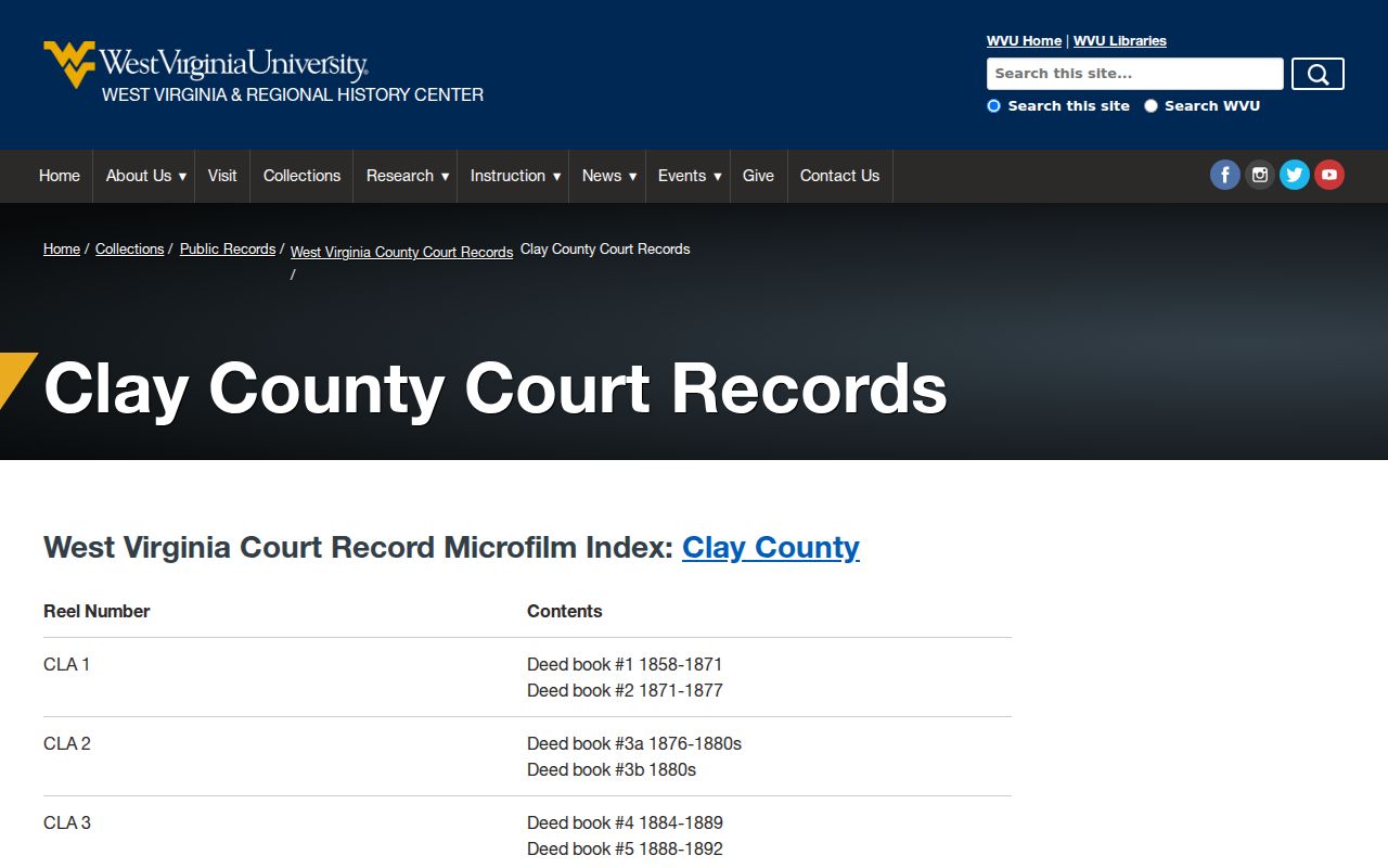 WVU finding aid for early Clay County deed books from 1858 through 1892
