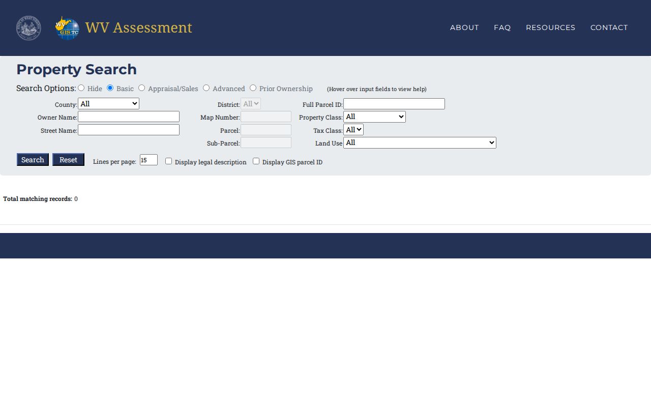 West Virginia Property Assessment Search fields for a Clay County property search